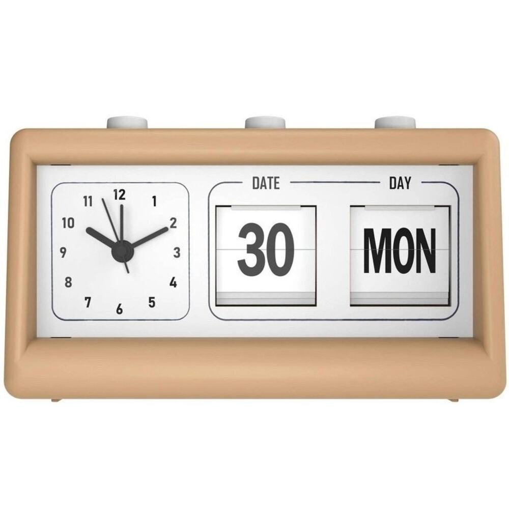 GEMS Retro Analog Alarm Clock – Beige – Flip Date/Day – 7.48 in W × 4.13 in H